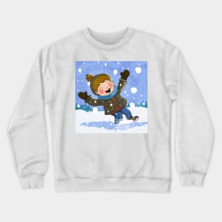 Boy Having Fun In Snow Crewneck Sweatshirt